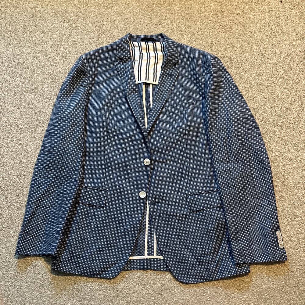 Hugo Boss Mens Blazer Sz 44R Blue Guabello Italian Woven Cotton Linen Wool